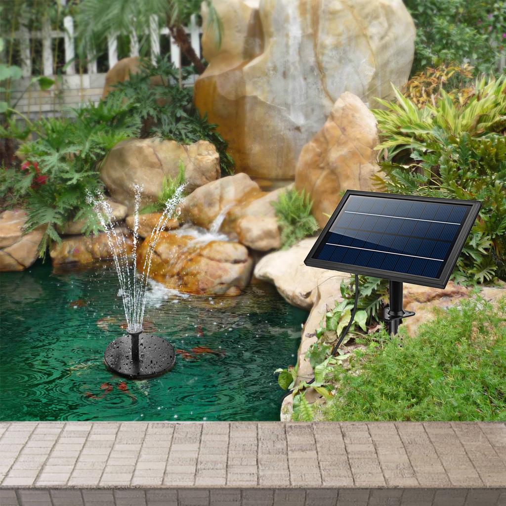 Solar Water Pump with 5 LED Color Light 7pcs Nozzle Kit Solar Fountain Pump 170L/H Max Flow 40-60cm
