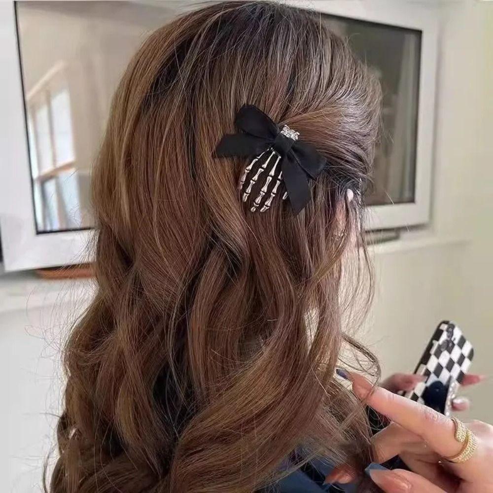 Skeleton Ghost Claw Hair Clip Headwear Halloween Hairpin Personality Bow Knot Hair Clip Back Head