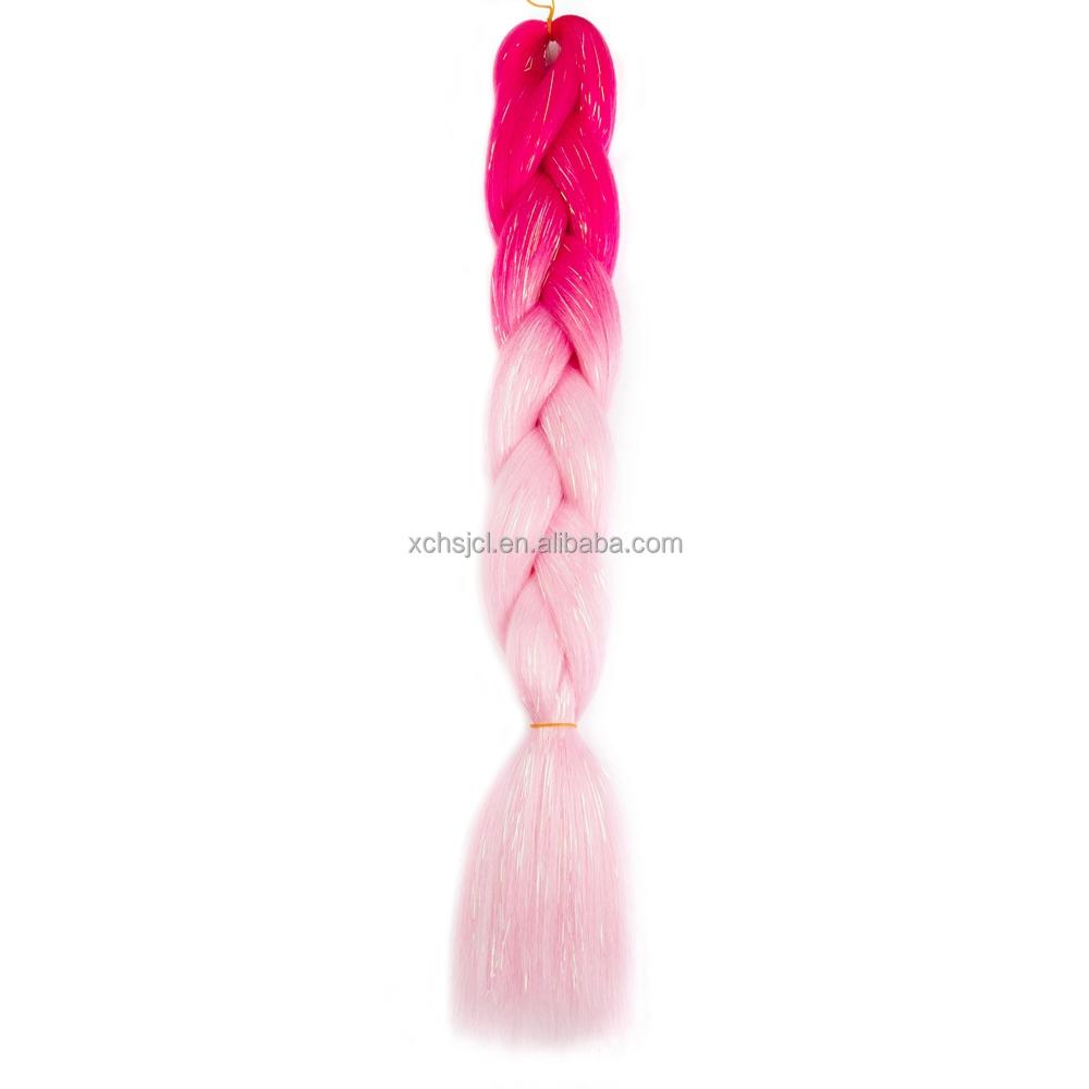 Customized Soft Heat Resistant Fiber Festival Ombre Pure 2 3 4 5 Tone Color Tinsel Glitter Jumbo Braiids