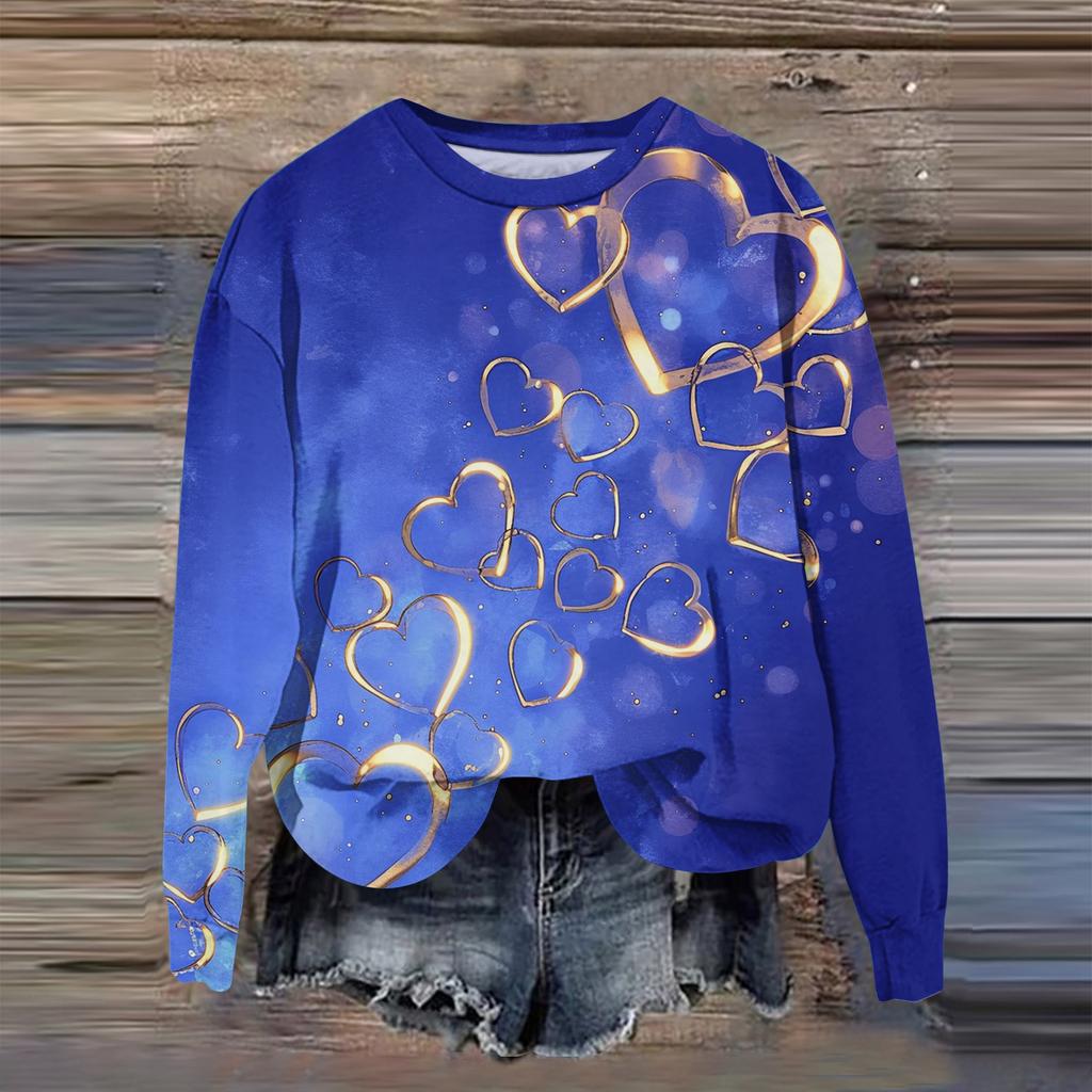 Women's Fashion Printed Long Sleeve Loose Round Neck Sweatshirt Top Fall