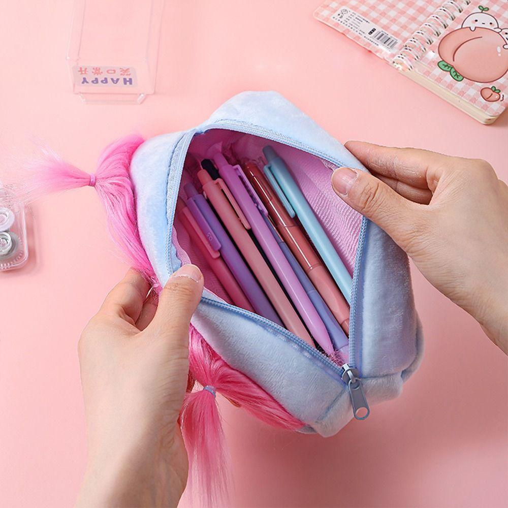 DIY Fluffy Hair Pencil Case Holder Stationery Storage Soft Plush Pen Bag Schools Supplies