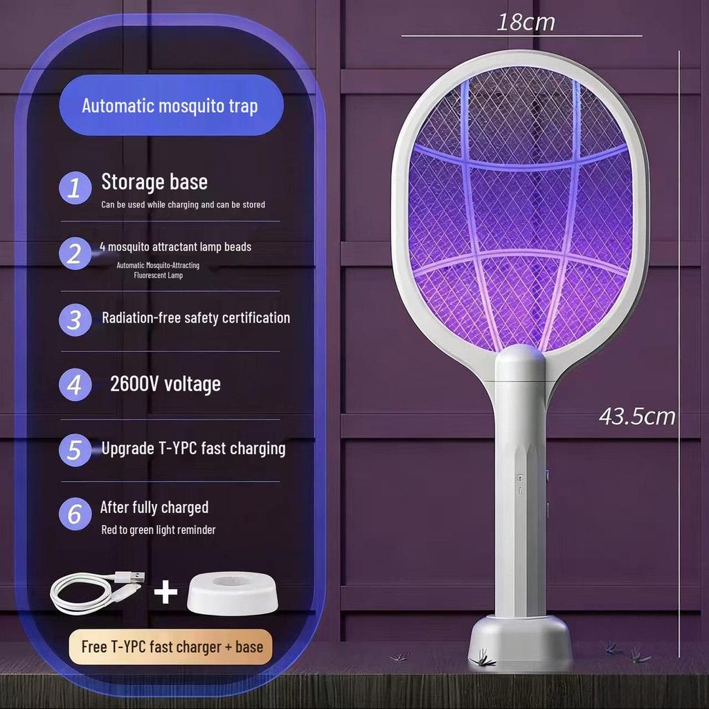 Electric Retractable Folding Mosquito Swatter & Lamp Combo with Automatic Mosquito Lure and Household Electric Shock Function