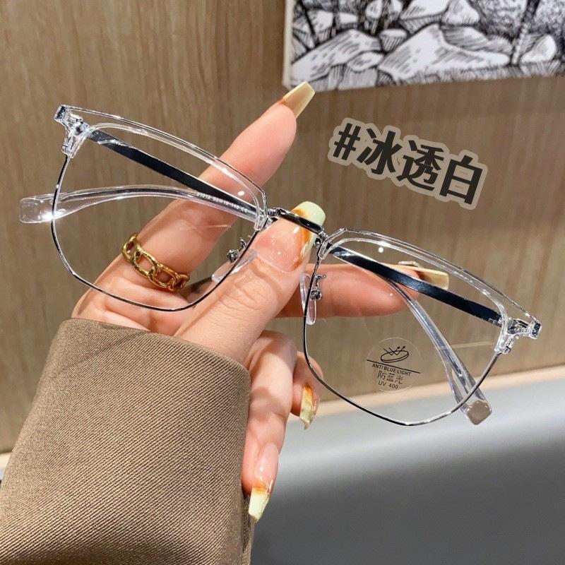 Retro business half-frame glasses frame Korean male Sven exquisite eyebrow flat mirror TR half-frame metal ruffian handsome glasses