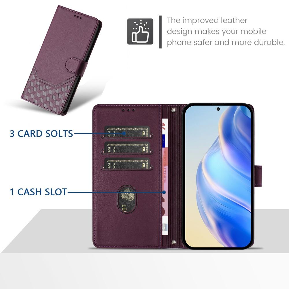 Luxury Honeycomb Texture Phone Case Magnetic Flip Wallet Cover for Honor 90 Lite, 80, 70, 60SE, 20S, 20, 9X, 9