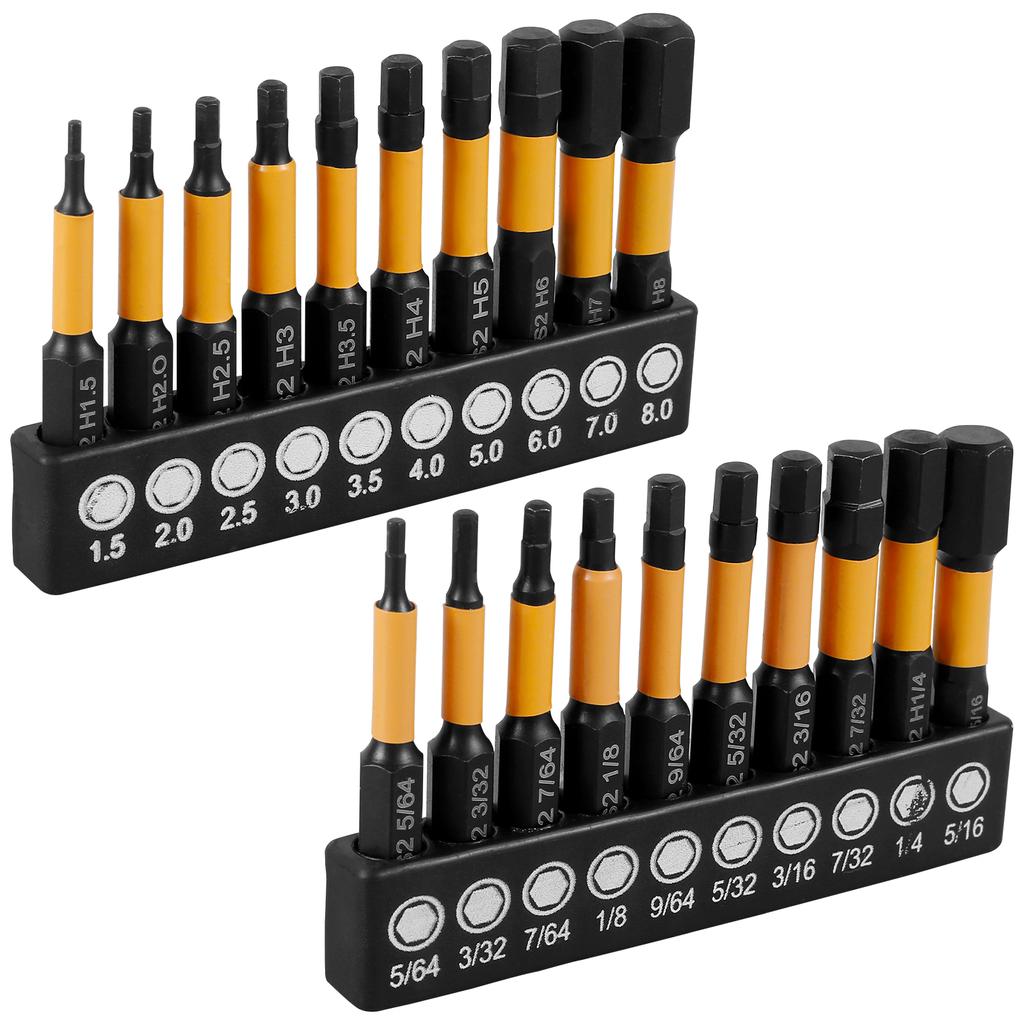 20 шт. ударный шестигранный ключ-шестигранник сверло магнитная отвертка 1/4 дюйма шестигранные хвостовики SAE и метрические сверла инструменты для ремонта