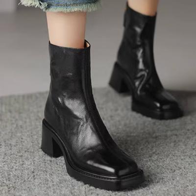 Кожаные зимние ботинки для женщин на среднем каблуке, модная обувь, зимние массивные дизайнерские мотоциклетные ботинки, трендовые гладиаторы Zapatos