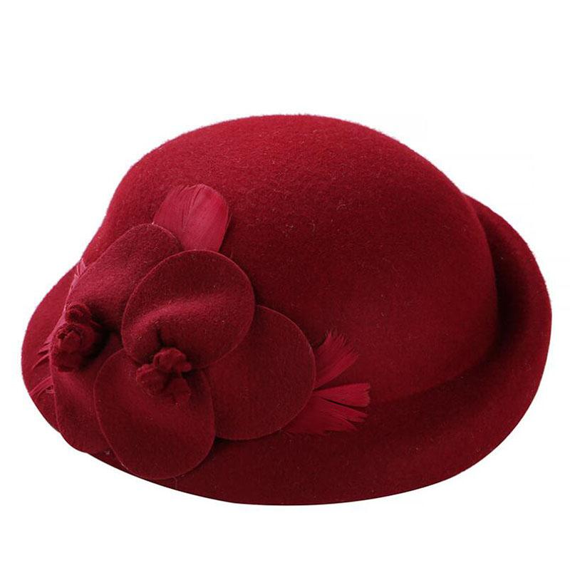 2017 Winter Beret Hat For Women's 100%Real Wool Beret Hat Fashion Female Beanie Cap Brand Flower French Trilby Soft Church Hat