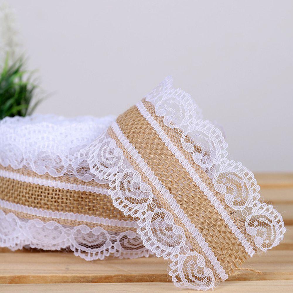 1m/roll Natural Rustic Vintage Satin Bow Lace Edge Hessian Ribbon Sisal Trim Jute Burlap