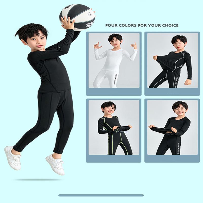 Boys Compression Tights Sets Running Training Fitness Sports Breathable Quick Drying Long Sleeve T-shirt