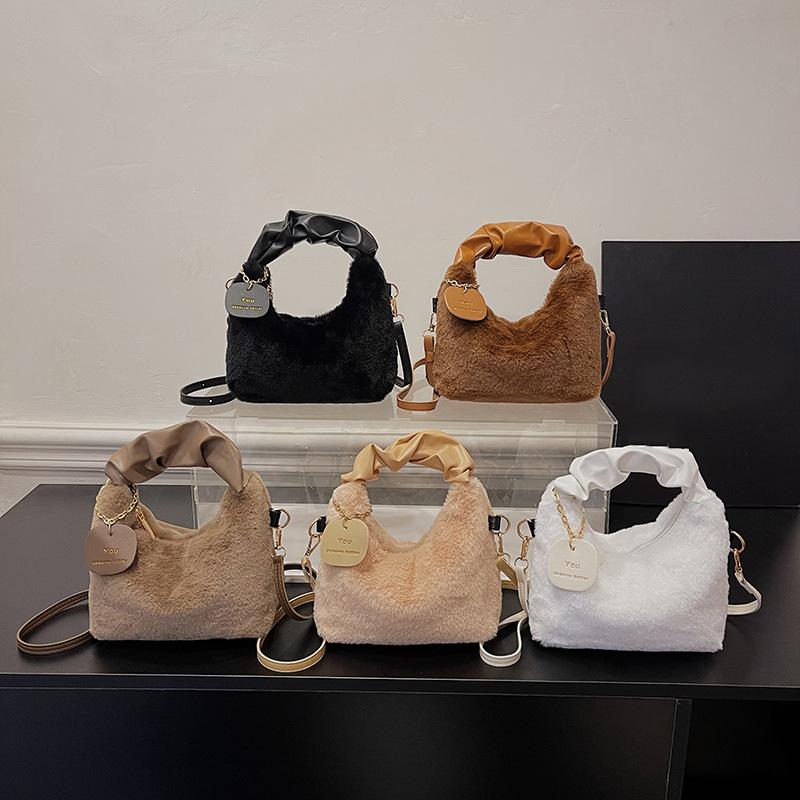 Милая плюшевая сумка через плечо для женщин, сумки из искусственного меха, на молнии, женская повседневная сумка-тоут, полумесяц, сумка-хобо Winder Crossbody