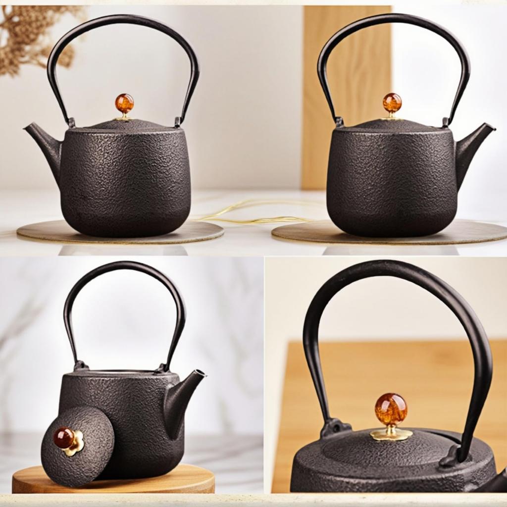 OULOVECO Cast Iron Teapot, 1200ml Capacity, Large Capacity, Suitable for Direct Heat and Induction Cooktops, Includes 304 Stainless Steel Filter,