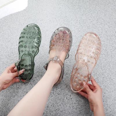 Сандалии-желе с закрытым носком и нескользящей подошвой в корейском стиле с блестящими кристаллами для женщин