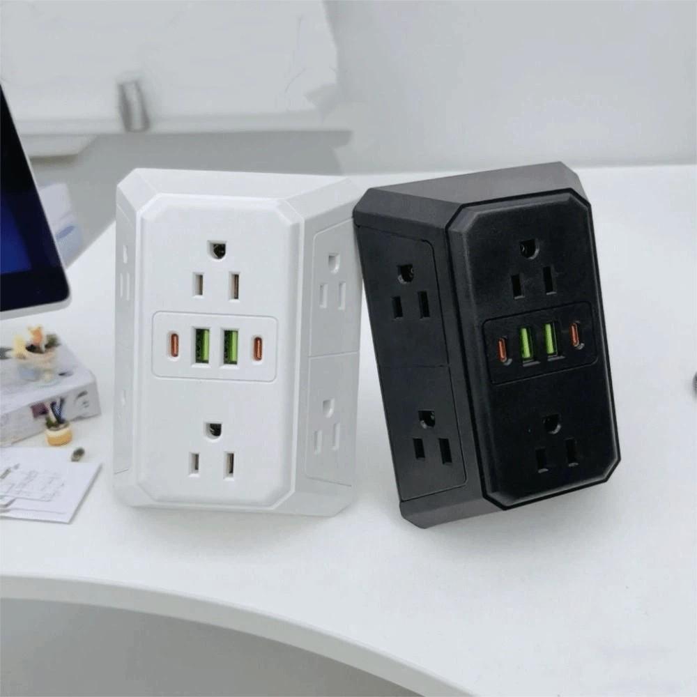 Multiple USB Ports Wall Mounted Power Socket US Plug Six Outlet Power Splitter for US Office Use