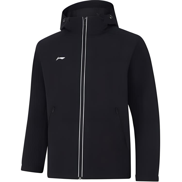 Li-Ning Однотонная ветровка с капюшоном и длинными рукавами, мужская верхняя одежда, черный цвет AFDUA11-1