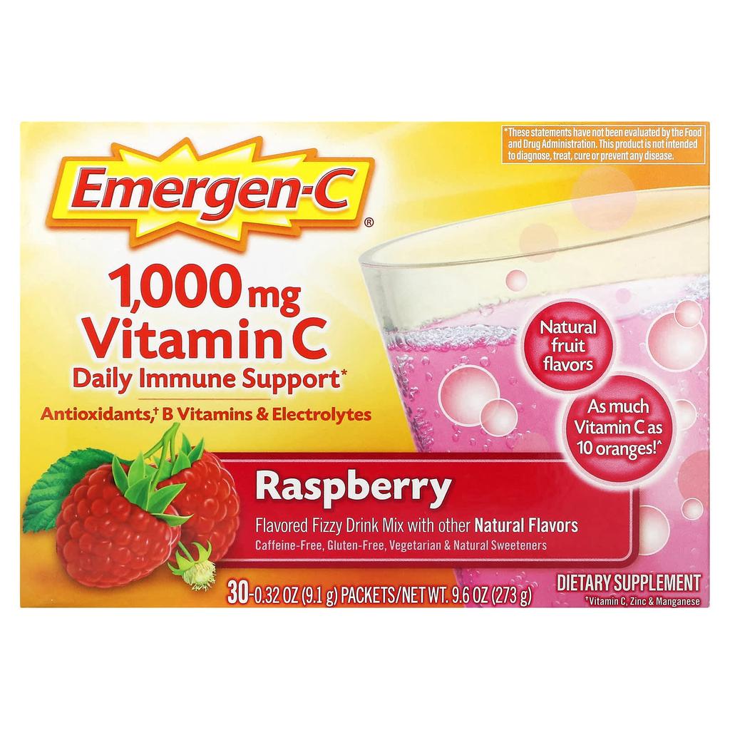 Emergen-C Vitamin C, Raspberry, 1,000Mg, 30 Packets, 9.1G (0.32Oz) Each