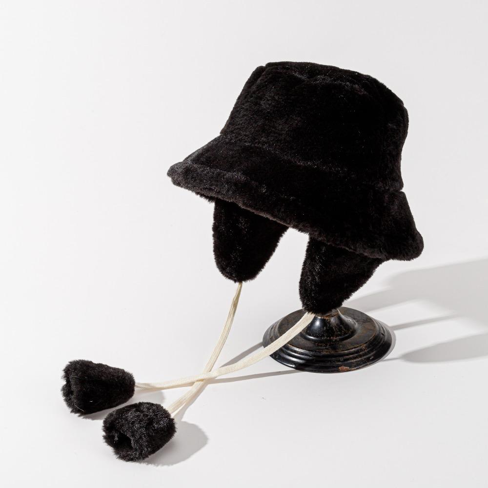 Solid Color Winter Fisherman Hat Anti-cold Plush Bucket Cap Ushanka Plush Panama Hat Outdoor