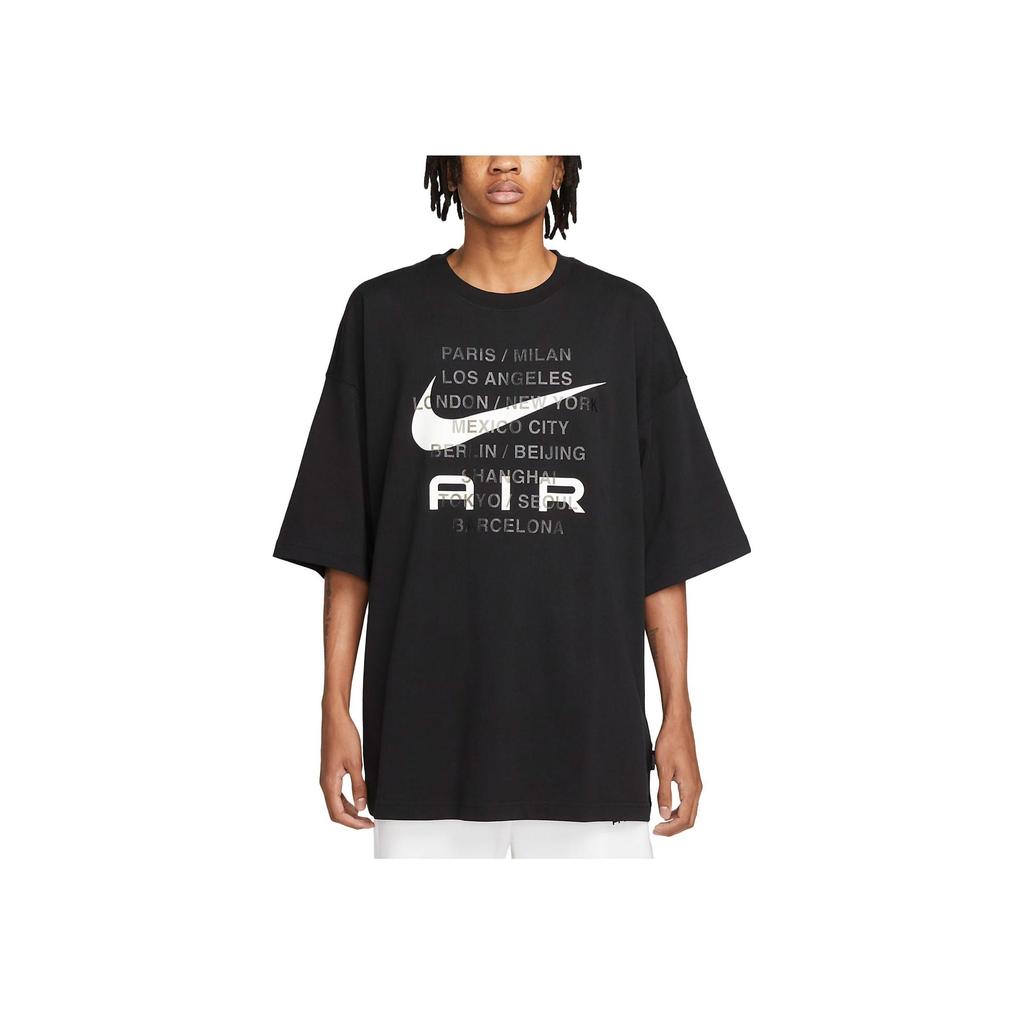 Nike Спортивная одежда с буквенным принтом, американская винтажная свободная футболка с круглым вырезом и коротким рукавом, мужские топы, черный цвет FD1250-010