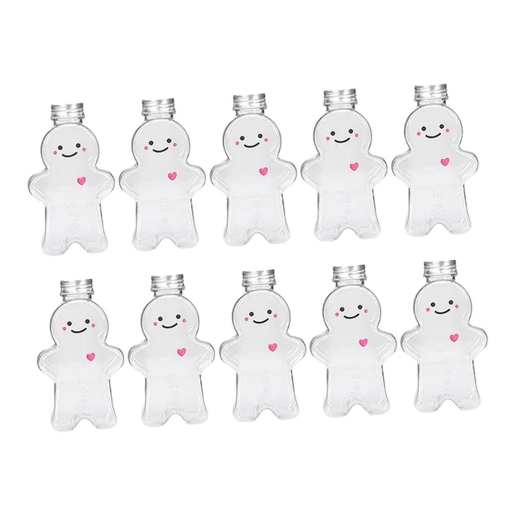 10Pcs Empty Juice Bottles Cute Gingerbread Man Multifunctional with Airtight Lids for Tea Milkshake Party Favors Camping Travel