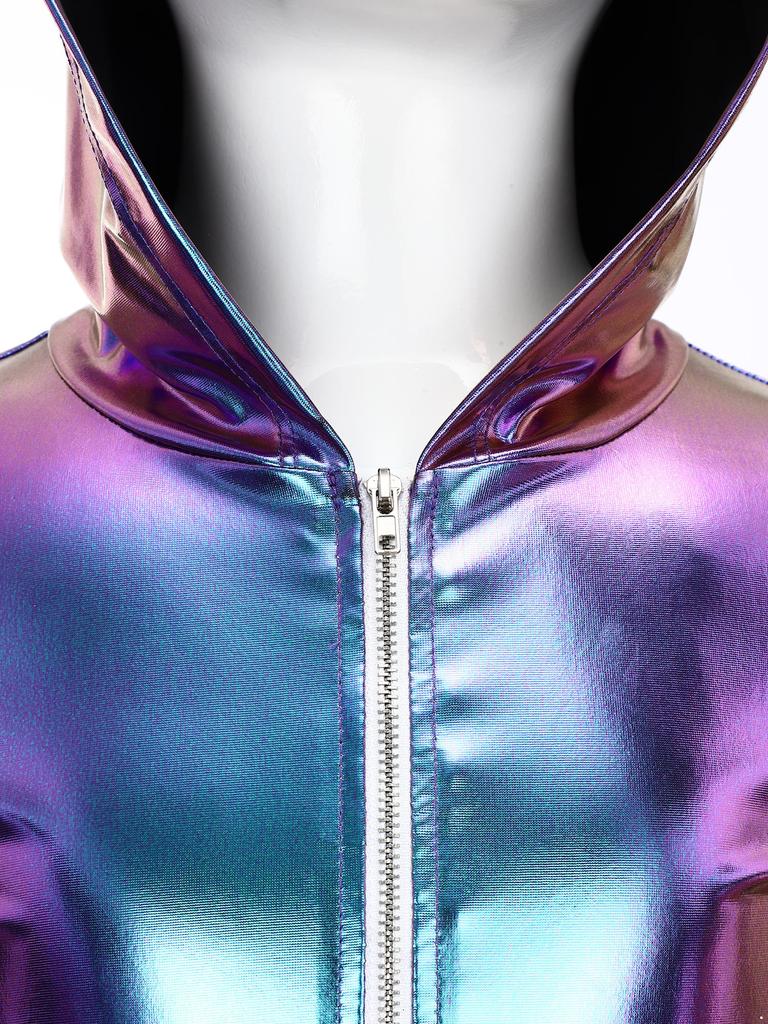 Girls Alien Halloween Costume Metallic Gloss Hood Long Sleeve Front Zipper Jumpsuit Fancy Dress Party Outfit