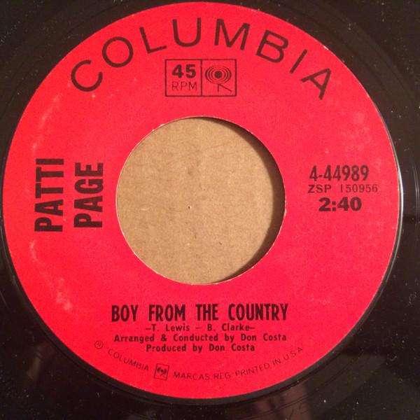7-дюймовая пластинка PATTI PAGE - Boy From The Country / You Don't