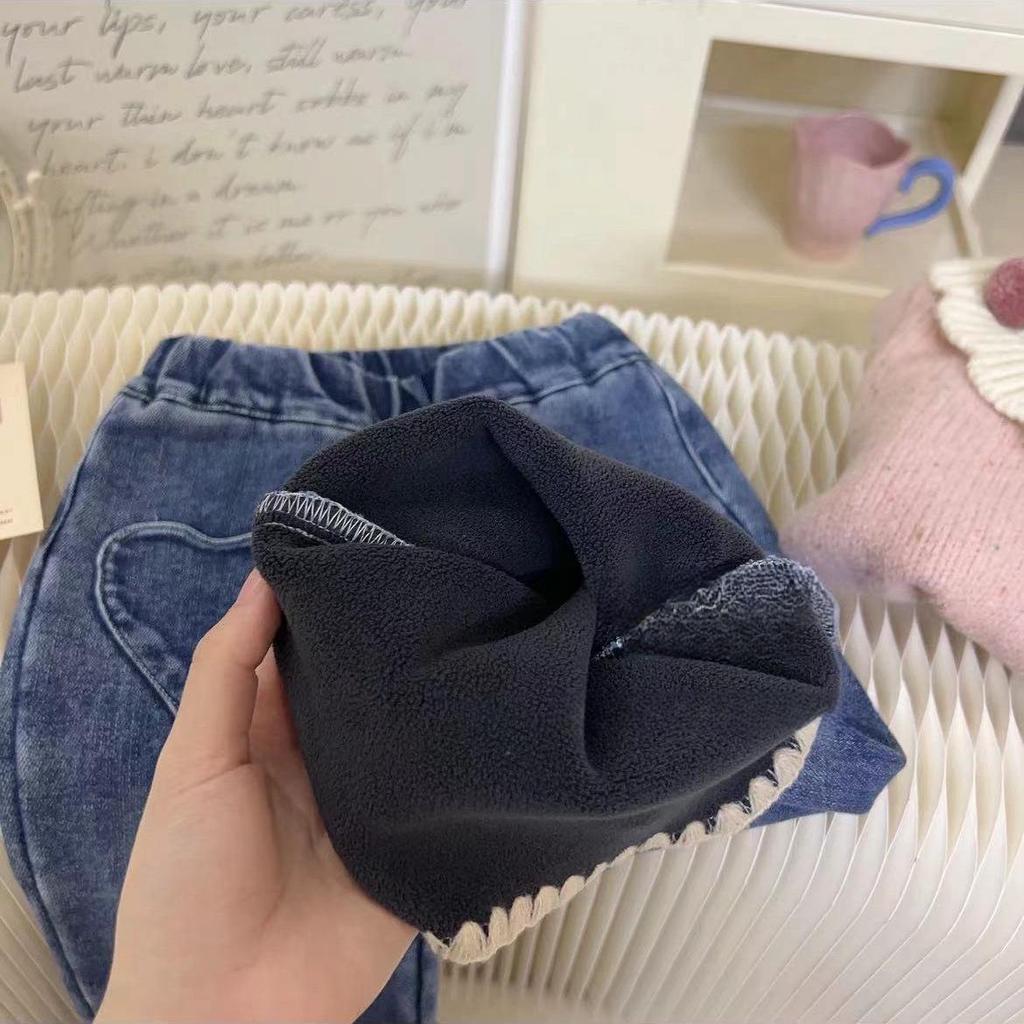 Girls' Sweet Warm Sweater & Fleece Jean Set - Long-Sleeved, Cozy Two-Piece for Autumn and Winter