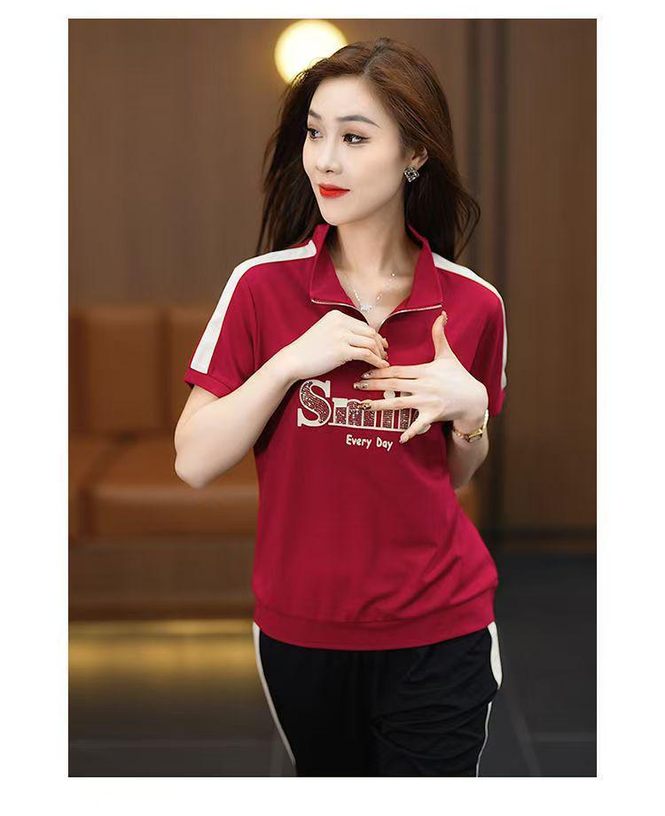 Trendy Summer Sweatshirt & Sportswear Set for Middle-Aged Moms - Loose, Slimming Casual Two-Piece 2025