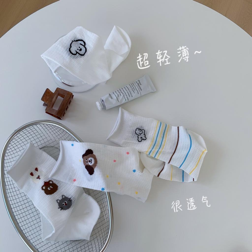 Cute Cat Short Medium Tube Socks Thin Striped Versatile Mesh Breathable Curled Socks