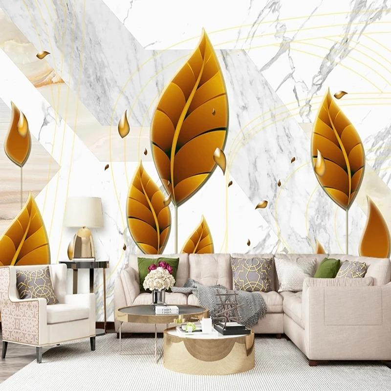 3D Wallpaper Modern Simple Creative Golden Leaf Marble Photo Wall Mural Living Room Dining Room Sofa Home Decor 3D Fresco