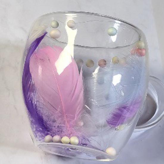 Двойная стеклянная кофейная кружка 250/350 мл с рисунком в виде перьев, с ручкой, с изоляцией, устойчивой к ожогам, с удобным захватом и контролем температуры