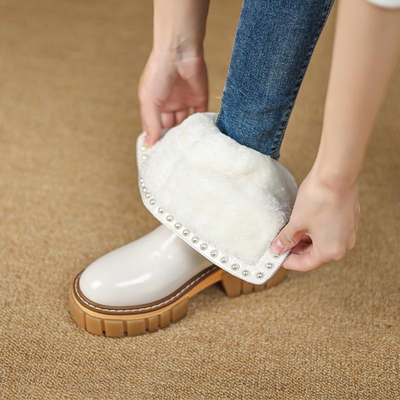 Размер 34-42 Ботинки из натуральной кожи, женские зимние ботинки с толстым мехом и пряжкой, ботильоны на платформе для женщин, обувь на платформе