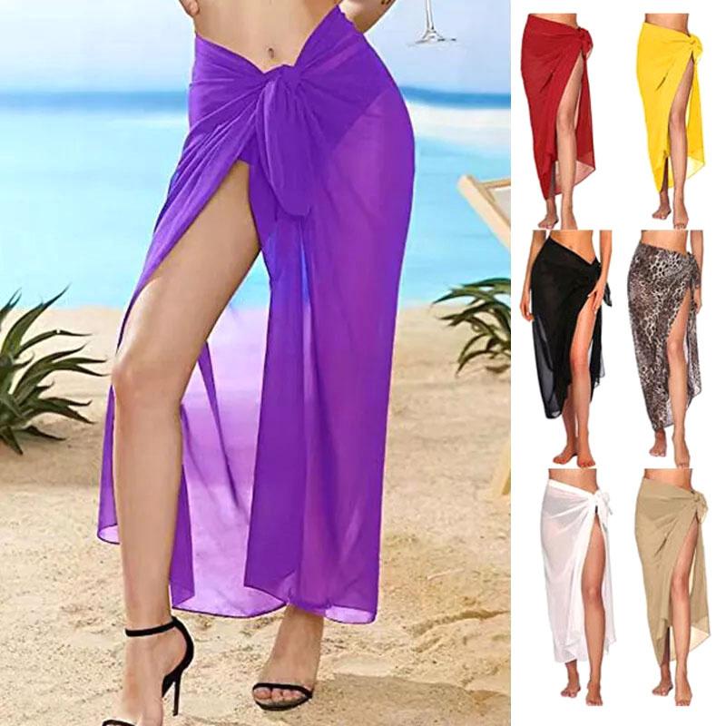 Summer Sexy Beach Skirts Women Beach Wear Chiffon Beach Wrap Skirt Towel Long Sarong Cover Up Sexy Bikini Scarf