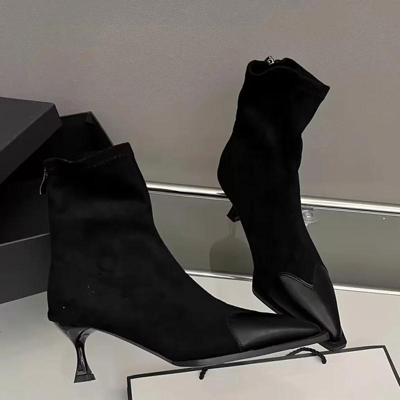 Замшевые женские ботильоны с леопардовым принтом, остроносые туфли на среднем каблуке, сексуальная обувь, зимняя мода, ботинки челси, трендовые туфли-лодочки в готическом стиле, Botas Mujer