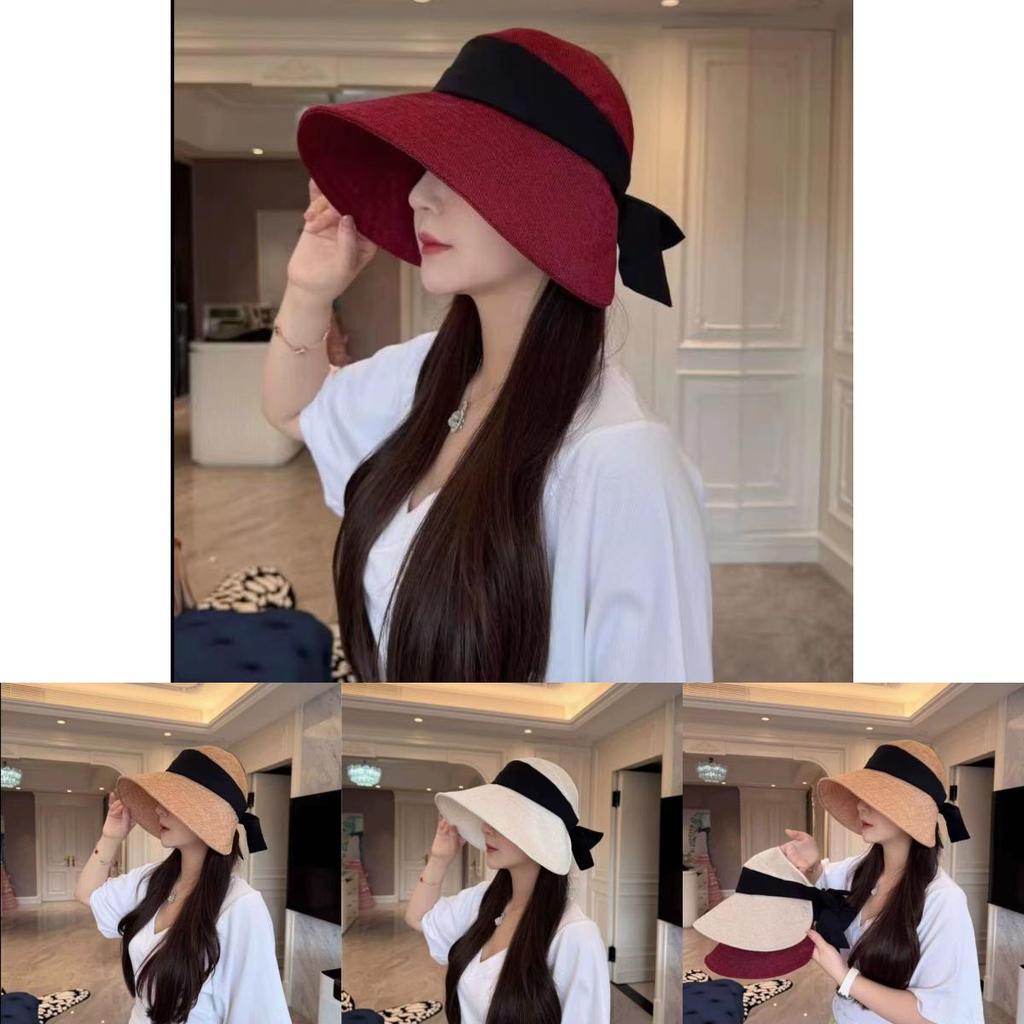 Cotton Linen Blend Fisherman Hat With Bow Decoration For Women Summer Sun Protection Wide Brim Casual Sunhat