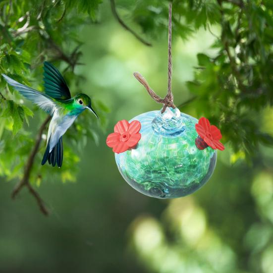 Кормушка для колибри из витражного стекла, каплевидная подвесная кормушка для птиц, кормушка для колибри с 2 цветочными отверстиями для кормления, для сада, двора
