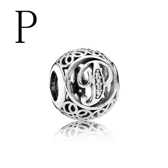 New 925 Sterling Silver 26 A -Z Floral Charm Beads Charm Bracelet Diy Women 'S Jewelry Accessory