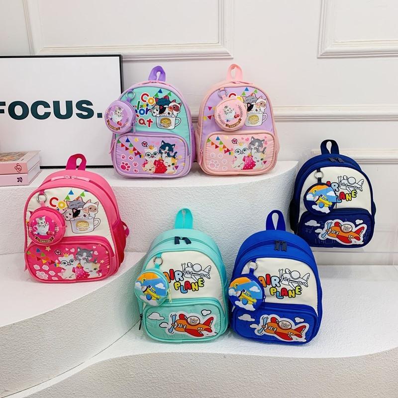 With Childrens Backpack Cartoon Cat And Airplane Print Design For Daily Use