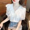 Women's V-Neck Ruffle Lace Chiffon Blouse - Summer 2025 Collection