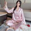 "Korean Ins-Style Imitation Silk Pajamas: Women's Long-Sleeve Cute Bear Dot Set"