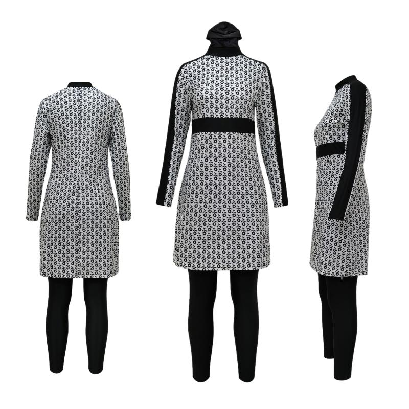 Женский мусульманский купальный костюм с кепкой и принтом Купальник Пляжная одежда Купальники 3 шт. Всего тела с длинными рукавами Исламская одежда Буркини Цельный купальник