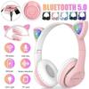 Flashing LED Cute Kitten Ears Wireless Earphone Bluetooth Headphones Infant Girls Cat Sport Touch HIFI Stereo Headset