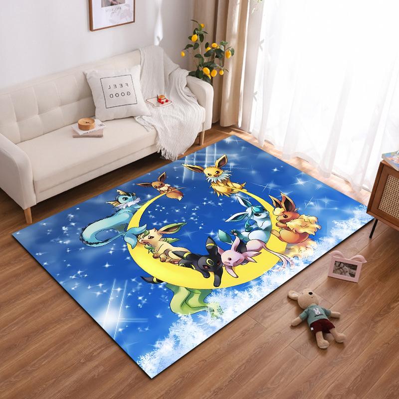 Japanese Anime Pokemon Pikachu Eevee Large Area Rug 3D Carpet Home for Living Room Kids Bedroom Sofa Doormat Children Floor Ma