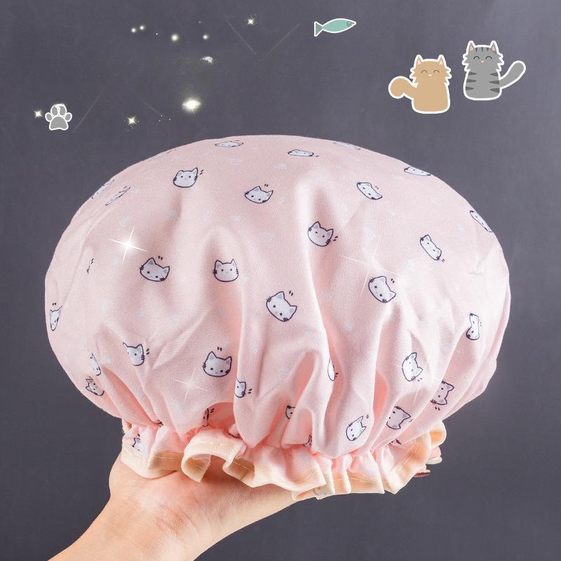 Водонепроницаемая шапочка для ванны, женская шапочка для душа, эластичная многоразовая шапочка для ванны, двухслойная шапка для ванной комнаты, женские аксессуары для ванной комнаты