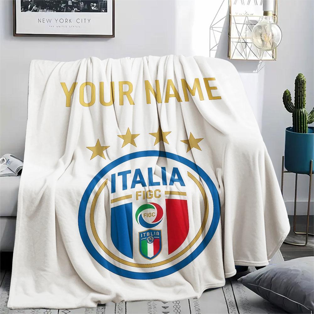 Custom Name,Italy National Football Team Printed Flannel Blanket, soft throw for bedroom sofa, washable, Christmas present, great gift.