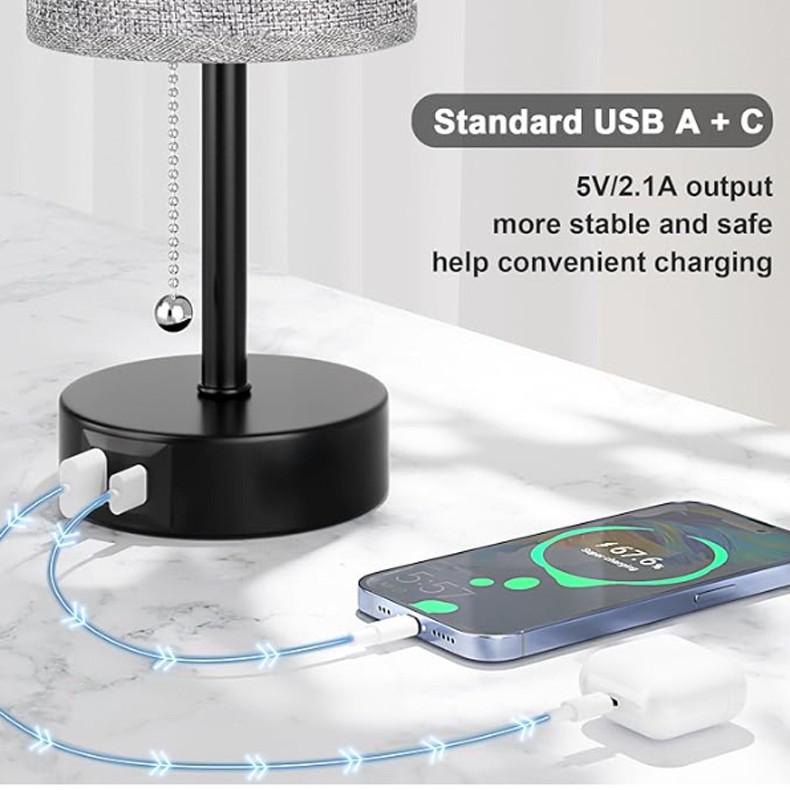 Round Burlap Table Lamp with Zipper Switch, Three-Color Settings for Living Room, Bedroom, Study, or Bedside