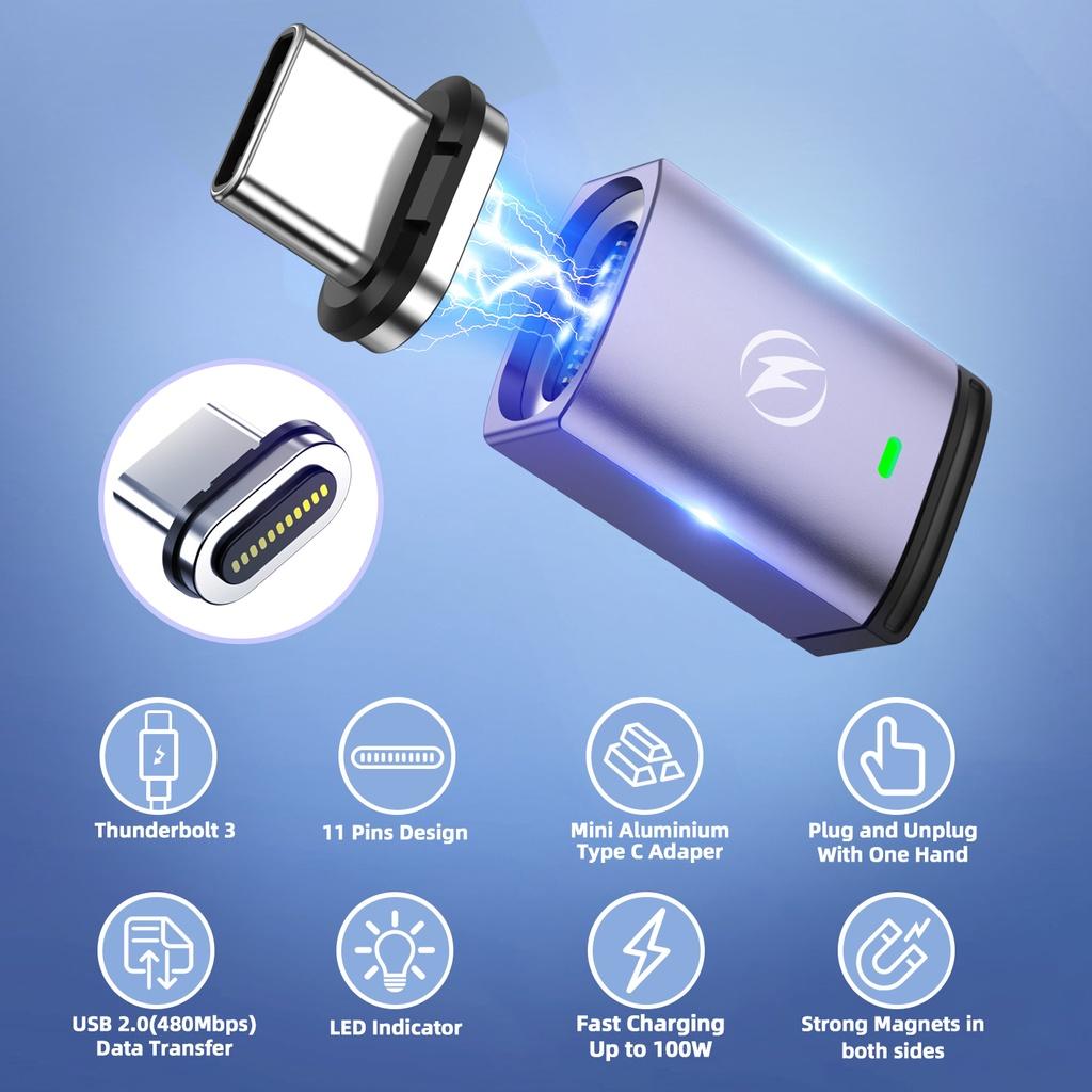 FONKEN PD 100 Вт Магнитный адаптер типа C к типу C 5А Быстрая зарядка Магнитный преобразователь типа C Магнитный адаптер типа C