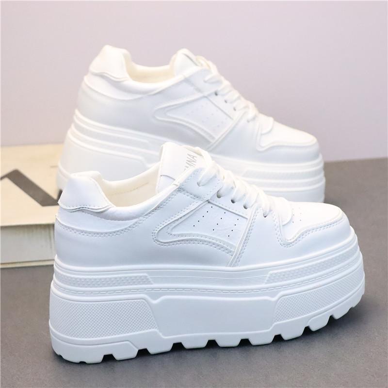 Модные кроссовки на платформе 8 см для женщин, белая обувь на каблуке, удобные, нескользящие, из натуральной кожи, женская повседневная обувь для ходьбы