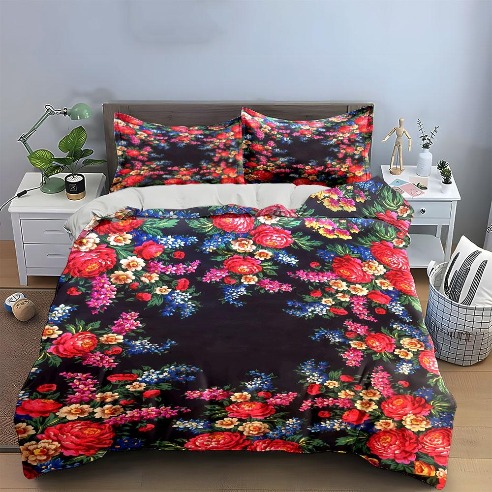 Colorful roses and wildflowers. Bedding sets Duvet cover sets Duvet covers Pillowcases(1* Duvet Cover 2* Pillowcases without duvet insert)