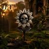 Halloween Party Yard Signs Metal Skull Sunflower Garden Stake, 2D Gothic Ghost Petal Art Fantasy Flower Decor Weatherproof Iron Outdoor Lawn for Patio