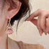 New Chinese-style pink gourd ear clips without ear piercings, fashionable retro ear buckles, long earrings, high-end mosquito coil disc earrings.
