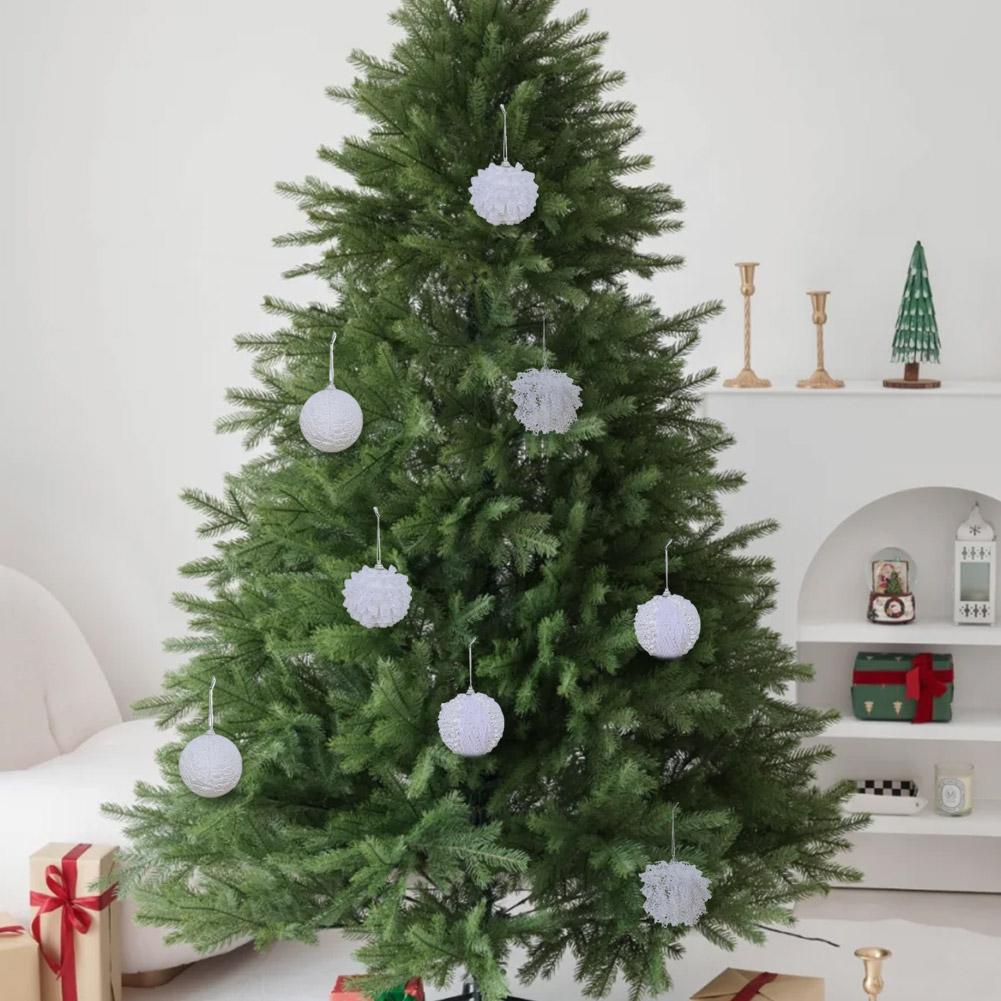 Коробка из 12 штук Белые Кружевные Блестящие Пенопластовые Шары 8 см Рождественское Украшение Подвеска Рождественская Атмосфера Подвеска Подарочная Коробка